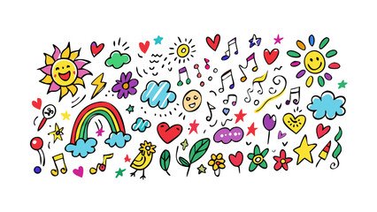Playful doodle elements colorful happy vector