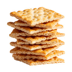 Stack of crispy crackers isolated on transparent background.