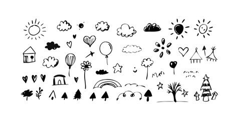 Rough Ink Doodles of Nature and Symbols hand drawn