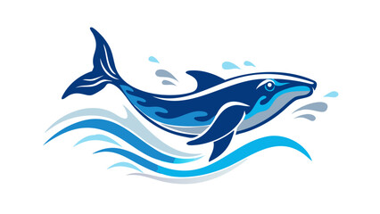 Stylized Blue Whale in Waves ocean water