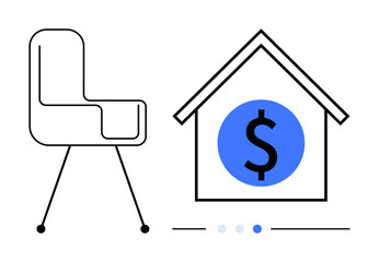 Chair design paired with a house featuring a dollar sign in the center, representing real estate, wealth, and work-life balance. Ideal for finance, housing, business planning, investment