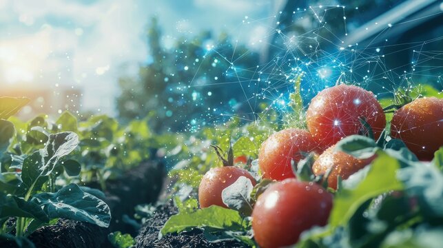 Smart farming technology with ripe tomatoes.