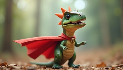 Adorable Dino Transforming Into Brave Superhero Character In Fantasy World