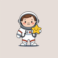 cute, astronaut, holding, star, cartoon, cheerful, sparkling star, floating, lantern, colorful meteor showers, whimsical space flowers, adorable, playful expression, cradling, glowing star, sitting on