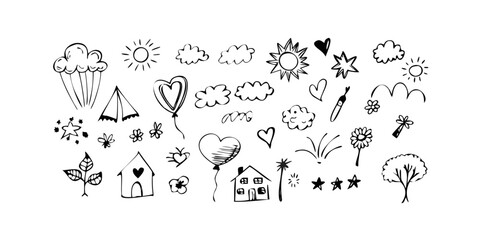 Whimsical Doodle Elements hand drawn nature