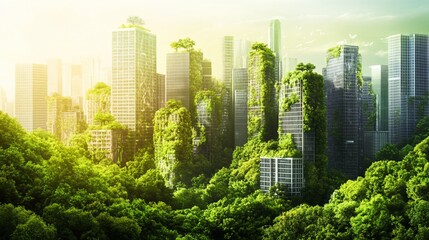 Obraz premium Green Metropolis, Harmonious Fusion of Nature and Urban Landscape