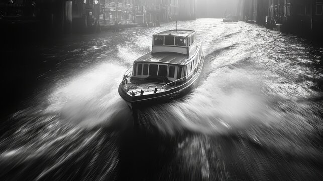 Fast Boat on Dark Water at Night