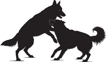 Playful Dogs Interacting Black Silhouette Vector Illustration