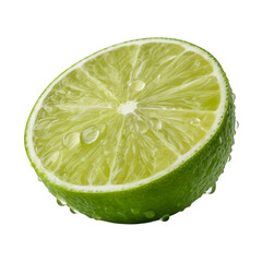 Juicy lime slice with water droplets isolated on a transparent background citrus fruit