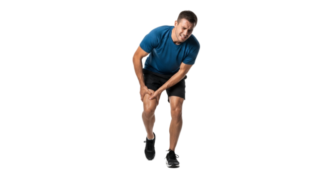 Man experiencing sudden leg discomfort after exercise, highlighting the need for sports injury awareness and proper athletic training techniques