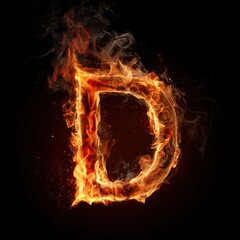 Letter D in Burning Flames on Dark Background – Realistic Fire Typography