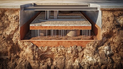 Cross-Sectional View of a Building Foundation and Ground Stabilization