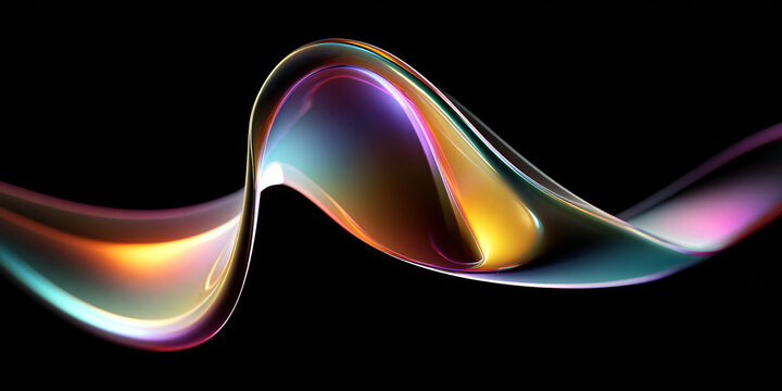 Holographic wave on black background. abstract wavy background. liquid glass. fantastic banner. retro style.
