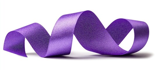 Purple satin ribbon in a spiral curl on a white background