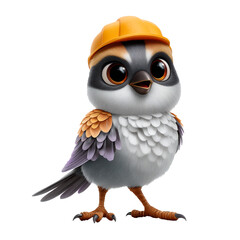 Fototapeta premium Adorable cartoon bird wearing an orange hard hat, ready for construction or safety projects