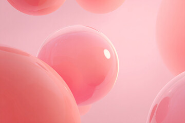 Obraz premium Abstract illustration with pink bubbles on a blurred background. geometric shapes. pastel colors. banner. beauty.