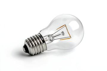 Clear Glass Light Bulb with Filament Lying on its Side on White Background