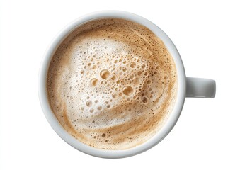 Overhead view of a cup of coffee with frothy crema