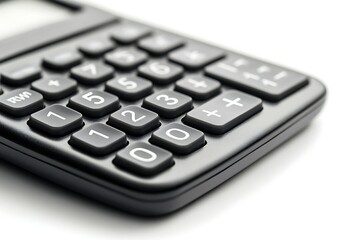 Obraz premium Closeup of a Black Calculator with Buttons, Number Keys on a White Background