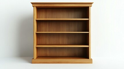 Empty wooden bookcase with three shelves