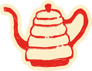 Gooseneck kettle sticker in a retro hand drawn style. Vintage doodle illustration of a pour-over coffee kettle for specialty brewing.