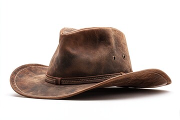 Brown leather cowboy hat, worn look (1)