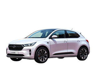 Fototapeta premium Compact Urban EV Car, Front Angle View, Isolated PNG on White Background