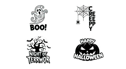 Fototapeta premium Halloween-themed vector graphics, black spooky icons on a dark background