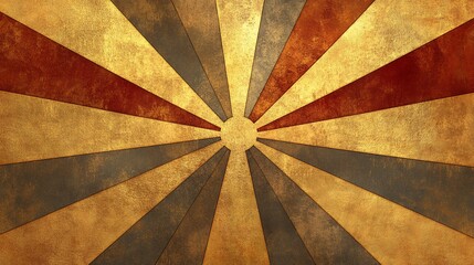 Abstract sunburst design with metallic gold and dark accents emanating from a central point