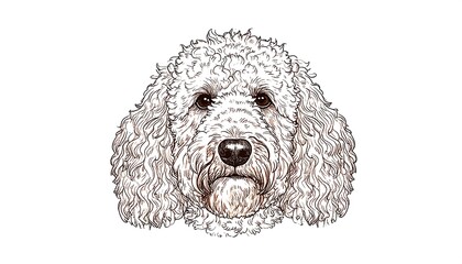 Close-up drawing of a fluffy white dog's head
