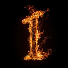 Letter I in Flames on Black Background &ndash; Realistic Fire Typography