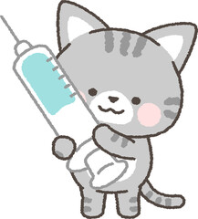 注射器を持つサバトラネコ