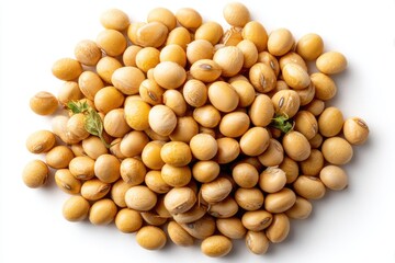 Pile of pale yellow soybeans on white background