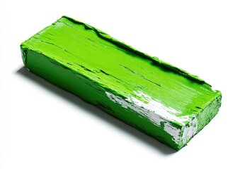 A vibrant green block, textured with white brushstrokes