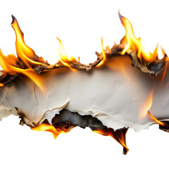 A piece of paper burning with flames on a black background