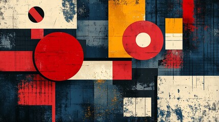 Abstract Geometric Composition with Circles and Rectangles in Muted Colors