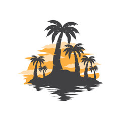 summer vacation with minimalist beach summer logo concept with palm tree and ocean logo concept illustration symbol template