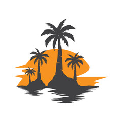 summer vacation with minimalist beach summer logo concept with palm tree and ocean logo concept illustration symbol template