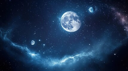 Obraz premium Metaverse - Style Cosmic Planets and Nebula Virtual Space Scene Material