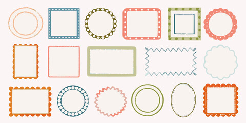 Collection of hand drawn decorative frames and borders in various shapes and colors