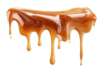 Caramel sauce dripping, a glossy, amber liquid cascading down