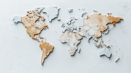 World map, textured, geographical representation, continents, countries, neutral colors