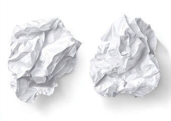Fototapeta premium Two crumpled pieces of white paper against a white background