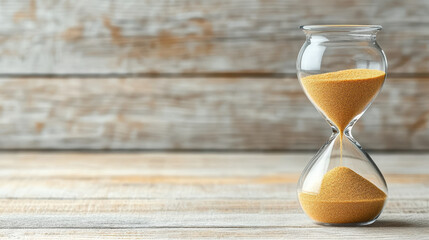 Elegant hourglass filled with golden sand, symbolizing passage of time and patience