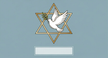 Elegant vector of Star of David with dove and olive branch, text space below.
