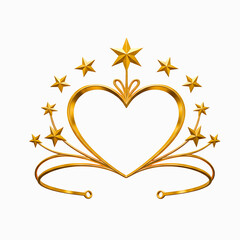 Golden heart crown with stars adorned for royalty and celebration white background