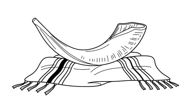 shofar on tallit black and white clip art preview