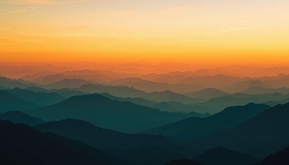 Fototapeta premium Layered Blue and Green Mountains in the Distance at Sunset Create a Beautiful and Serene Landscape
