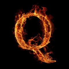 Letter Q in Flames on Black Background – Realistic Fire Typography