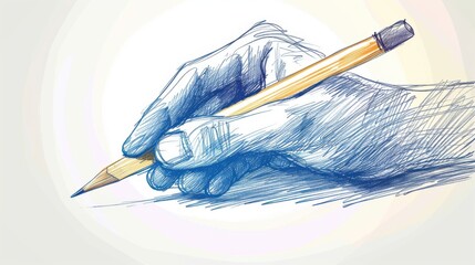 Black and White Art Creation: Artist’s Finger Holding Crayon to Draw Vector Outline
